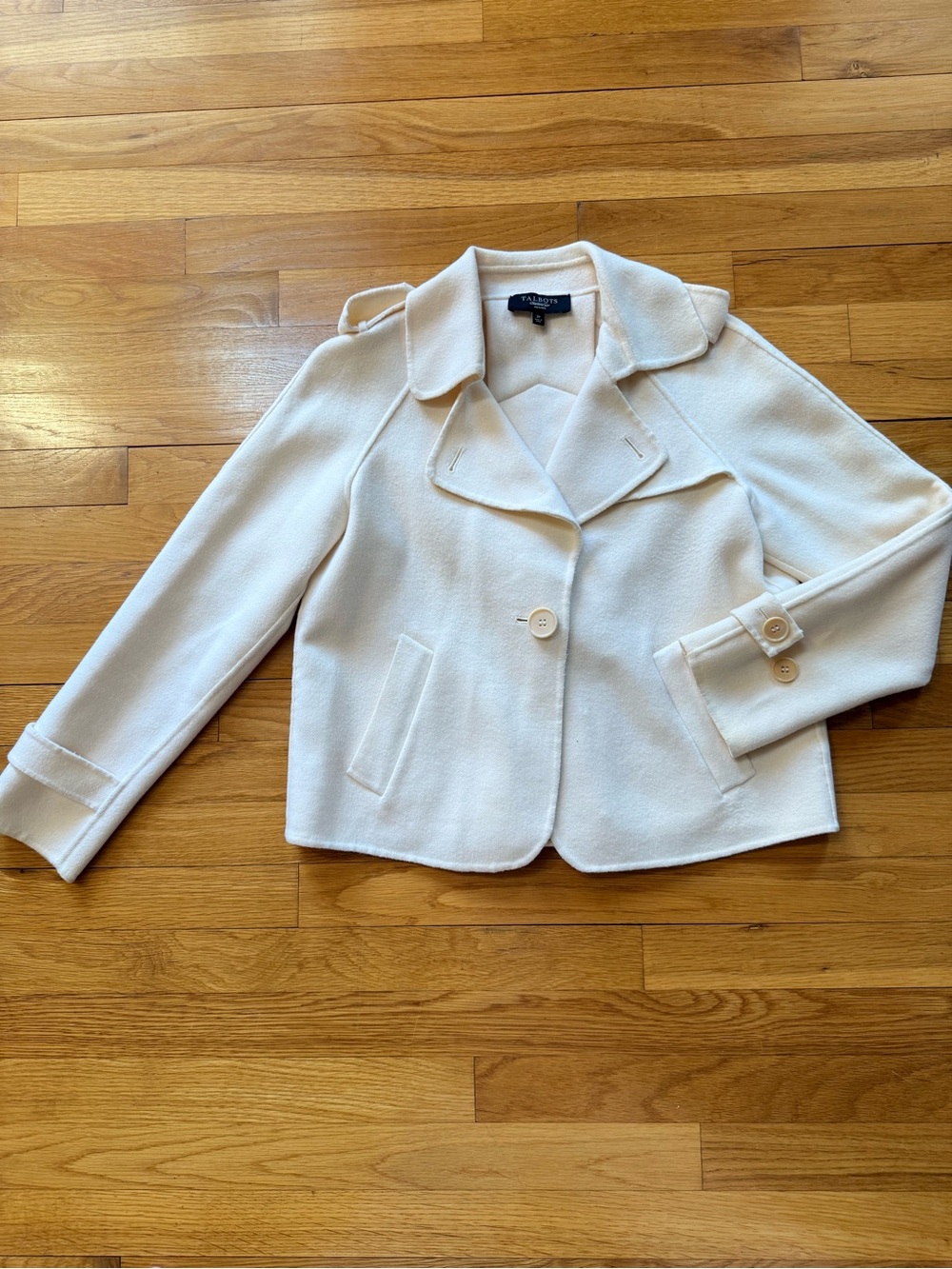 Talbots Cream Short Peacoat with Notched Collar